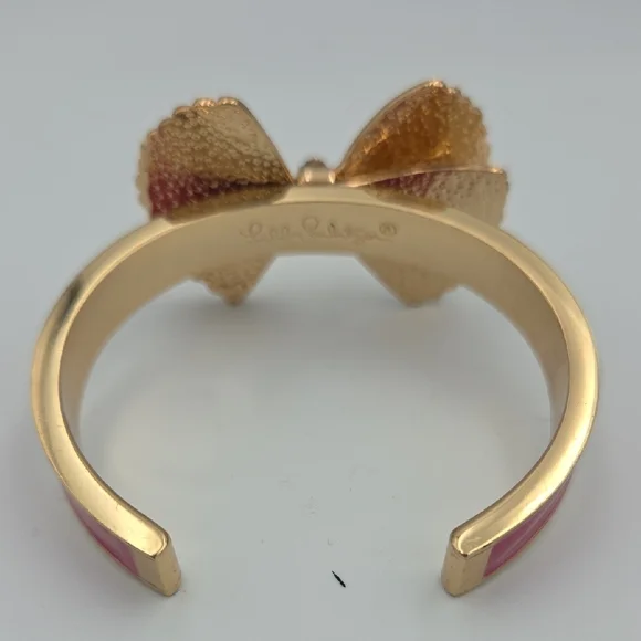 Lily Pulitzer Gold Bow Cuff Bracelet with Pink Enamel - Picture 3 of 5